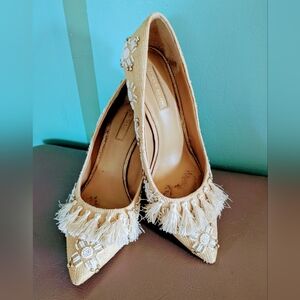 Cream Color with tassels And Embellished Women's Heels